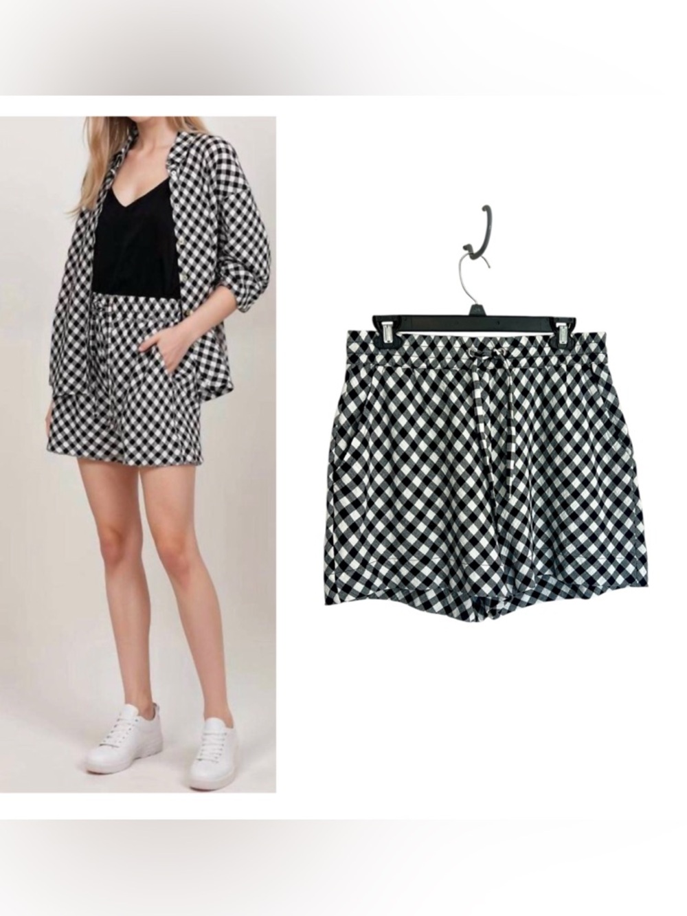 NWT Calme by Johnny Was Gingham Drawstring A-line shorts cotton casual Small
